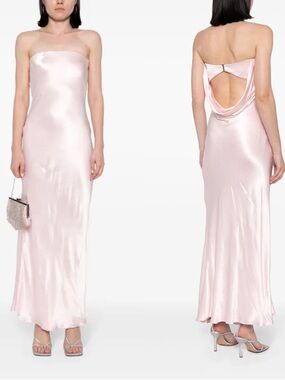 bec + bridge Moondance Pink Strapless Satin Cowl-Back Gown